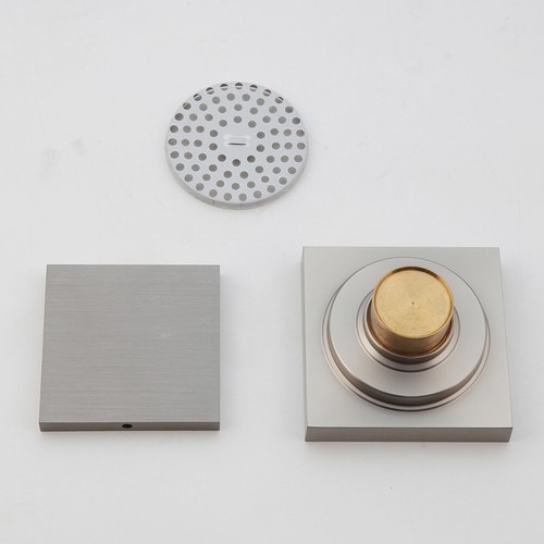 4" Square Floor Drain Brushed Nickel Shower Waste Water Floor Mounted Cover - Picture 7 of 7