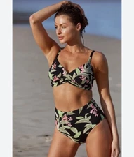 Azura Australia Sunseeker Amalfi Twist Front Bikini Black Palm Print Size 6 NWT