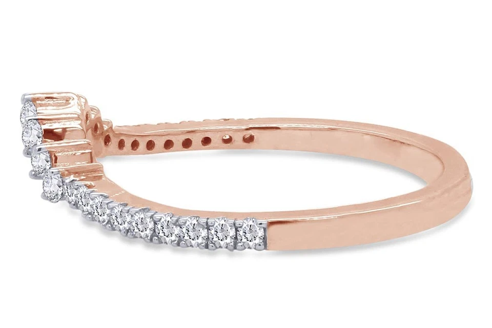 Anillo de boda curvado de 1/5 quilate para mujer diamante redondo natural oro de 10K Foto 3 de 4