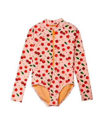 Girls Crewcuts Pink Cherry Print Zip Up Swimsuit Age 12 Years