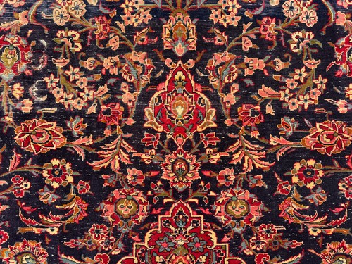 10x14 BLUE VINTAGE ORIENTAL RUG handwoven antique handmade old worn navy pink ft - Picture 11 of 21