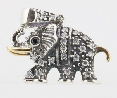 Elefanten Silber Anhänger - 925 Sterling Silber - vergoldet mit Onyx Elephant