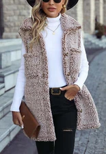 Collared Button Front Teddy Vest