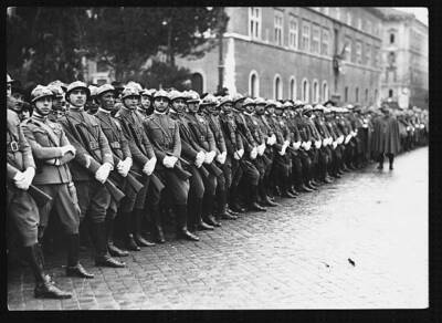 Italian soldiers stand at ease along a road in Rome Old Photo