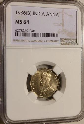 India 1 Anna 1936B NGC MS 64