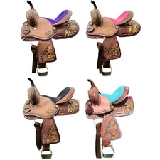 Western Youth-Kids Adult Barrel Horse Saddle Floral Leather Hand Tooled 8" - 18"