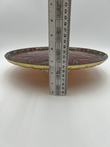 Ornate Pattern Ruby Red & Gold Cake Tart Dessert Pedestal Plate 13” - Picture 15 of 15