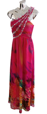 Quiz Maxikleid Cerise verziert geraffter Rücken gefüttert Rüschen Blumen Kleid Gr 10