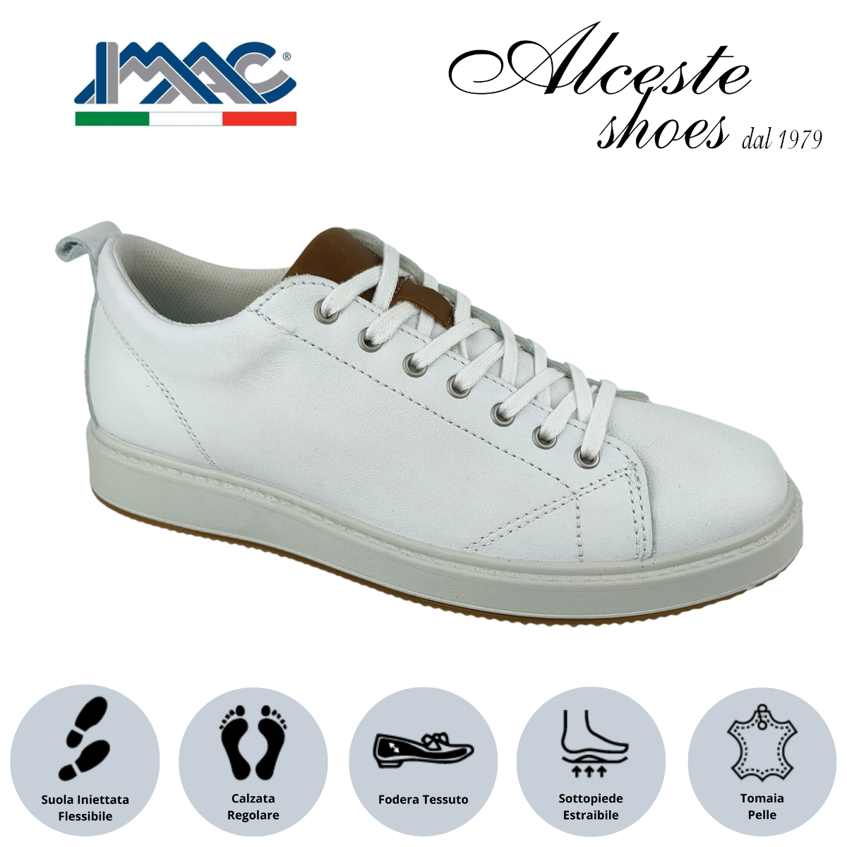 Sneakers Uomo Lacci Imac 351850 in Pelle Bianco e Cognac