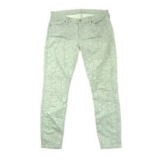 7 For All Mankind Mint Green White Lace Print Skinny Jeans Womens 28 Made in USA