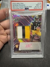 2022 Spectra #218 George Pickens Rookie Patch Auto RPA NEON PINK /25 PSA 9 / 10 