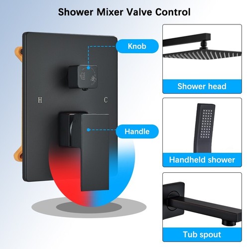Bathroom Shower Faucet Set Luxury Rainfall Shower Head Combo System Mixer Valve - Picture 298 of 332