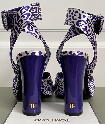 NIB Tom Ford Purple White Leopard Satin TF Logo Crisscross