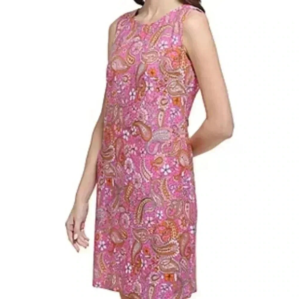 Marc New York Womens Pink Paisley Sleeveless Shift Dress Size 12 Boho Floral