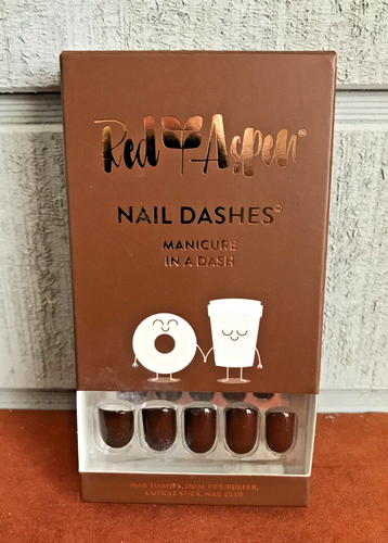 RED ASPEN Nail Dashes ~ Short Square ~ COFFEE & GLAZED DONUTS , DREW