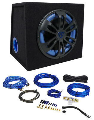 Rockville RVB12.1A 12 Inch 500W Powered Car Subwoofer+Sub Enclosure Box+Amp Kit