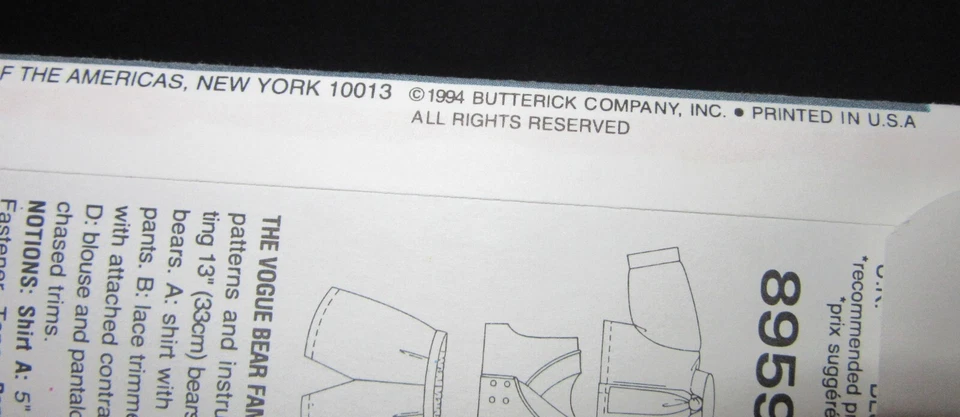 Vogue Craft Pattern 8959 VOGUE Bear Family Wardrobe Outfits Linda Carr UNCUT - Image 4 of 4