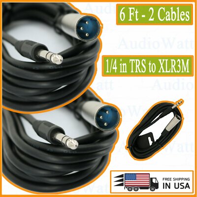 2X 1/4 in TRS to XLR3M DJ Sound Audio Balanced Interconnect Studio Cable - 6ft