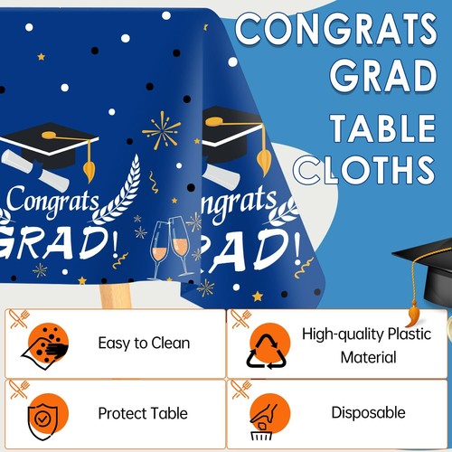 3 Pack Graduation Tablecloths 54"x108" Plastic Class of 2024 Congrats Grad Table - Picture 5 of 7