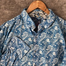 Robert Graham Men's L/S Paisley Blue Button Shirt Flip Cuff Size XL Classic Fit