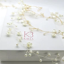 Floral X-Long Bridal or Prom Pearl Hair Vine, Boho Wedding Long Hair Garland