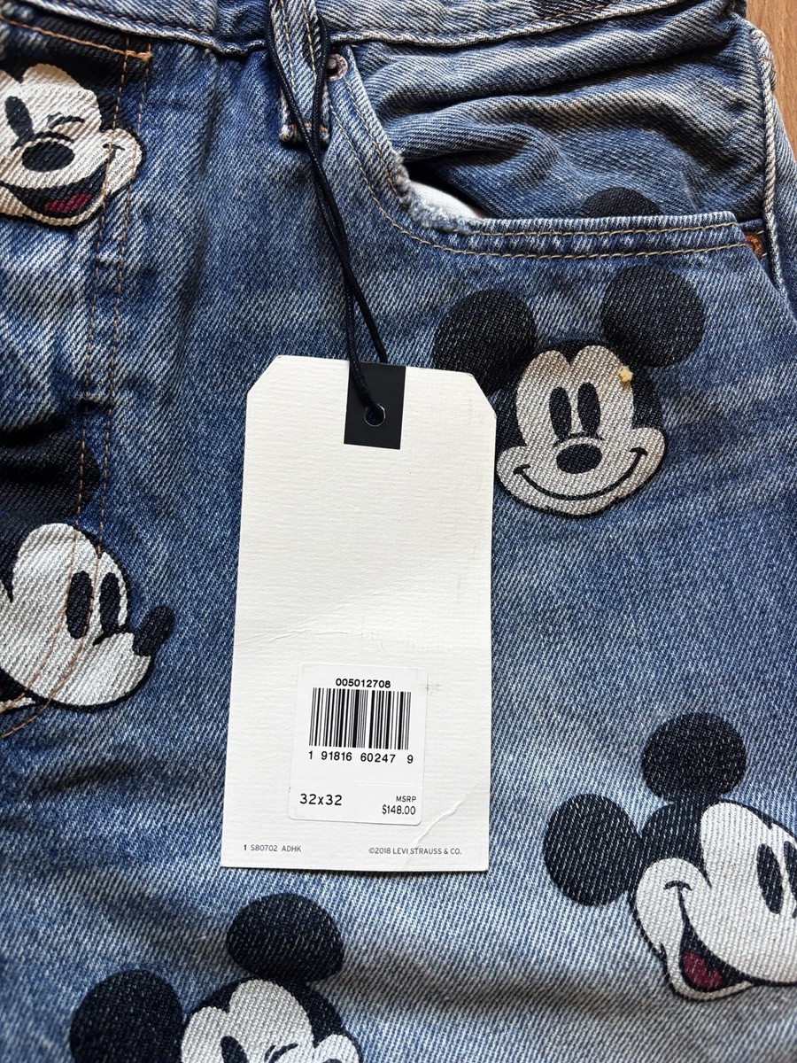 Levi's 501 Series Mickey Mouse Cartoon Print Denim Jeans Blue