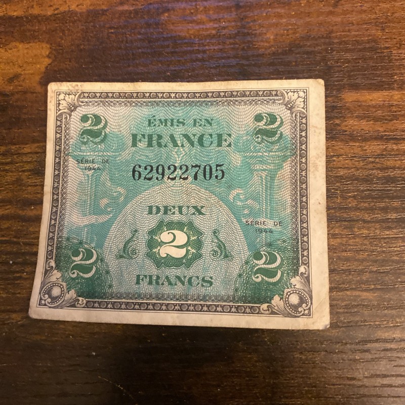 France 2 Francs Paper Money 1944 Excellent