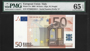 European Union/Italy 50 Euro 2002 PMG 65 EPQ UNC Pick #17s Serial Prefix "S"