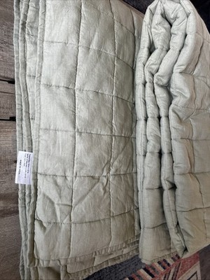 Quince Linen Box Quilt King California King Green NWOT