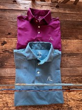 2- Rhoback Birdie Stripe Shirts Mens Small Red/Blue Teal/Purple Golf Performance