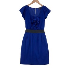 Express Shift Dress Womens Size 2 Blue Flutter Sleeve Round Neck Ruffle Side Zip