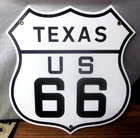 Vintage US Route 66 Sign - Texas State Porcelain Highway Road Gas Oil Pump Sign