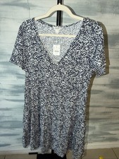 J.Crew Navy Blue White Floral Wrap Dress Women’s Size Small Short Sleeve V-Neck