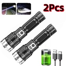 2X 99000000LM USB Rechargeable LED Flashlight Super Bright Torch Tactical Lamp