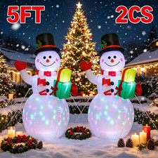 2PCS 5FT Christmas Inflatables Snowman w/Rotating Lights Blow up Snowman Outdoor