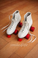 Vintage Roller Derby White Leather Roller Skates Red Wheels Women  s 9