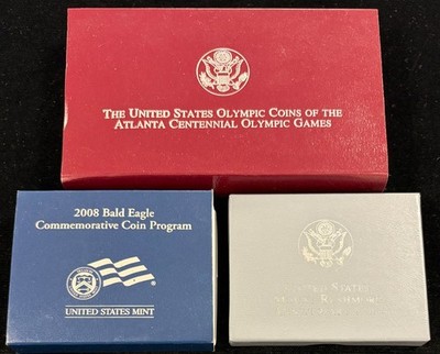 U.S. Mint 1991 Mt. Rushmore, 1995 Olympics, 2008 Bald Eagle Unc. Half Dollars