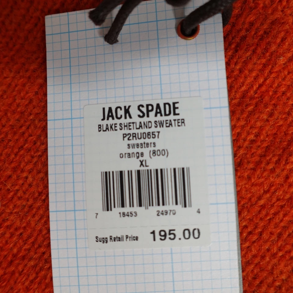 Suéter Jack Spade XL Naranja Raglán 100% Lana Blake Shetland NUEVO Foto 4 de 4
