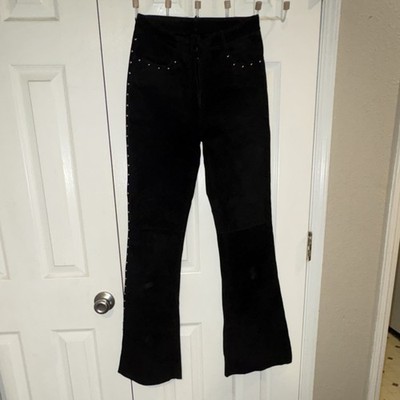 bebe Black Studded Leather Flared Women's Jeans 4-Pocket Zip Button 