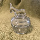 Jeannette Glass Donkey Lid Clear Glass Trinket Dish / Powder Dish Vintage