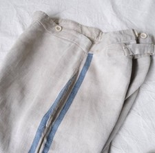 Vintage 1900s French Army Linen Indigo Line Pants Trousers Gray White Beige