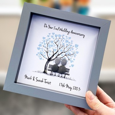 Personalisiertes 2. Hochzeitstag Kiesel Kunst Geschenk 6 Zoll Andenken Baumwolle