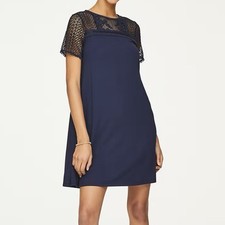 NWT Loft Outlet Crochet Floral Top Short Sleeve Mini Dress Navy Blue Size Medium