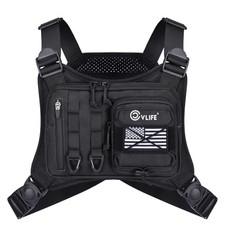 Outdoor Chest Bag for Men, Tactical Chest Pack, Adjustable Running Vest Black