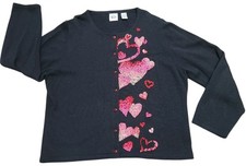 Black Beaded Red Heart Emma Tricot XL Red Pink Beads