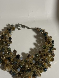 Aldo Gold Multicolor Beaded Statement Bib Necklace Glass & Metal