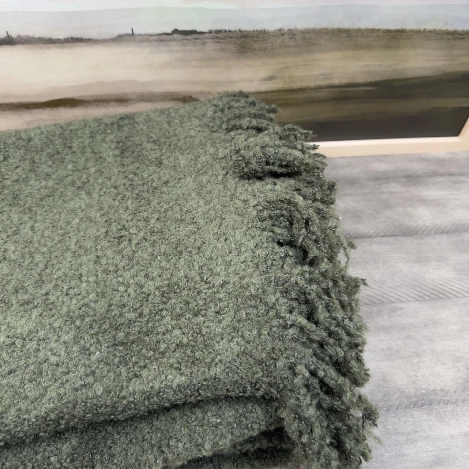 Pottery Barn Boucle Knit Throw Blanket Loden Green 50”x60” Wrinkled NWOT - Image 2 of 4