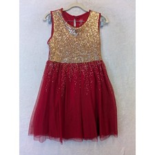 Wonder Nation Girls Red Gold Sequin Tulle Party Dress Size L 10-12 Plus Holiday