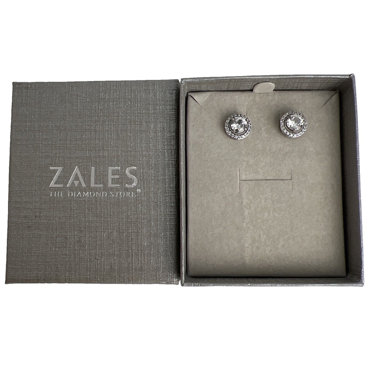 Brand New Zales Jewelers 925 Sterling Silver Lab Created White Sapphire Earrings