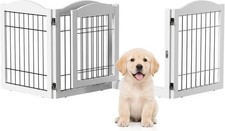 24 Dog Gate with Door,Pet Gate with Walk Through Door,Foldable Pet Safety Fence